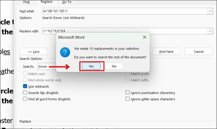 Chọn Yes để x&aacute;c nhận ho&agrave;n th&agrave;nh việc điều chỉnh khoảng c&aacute;ch trong Word