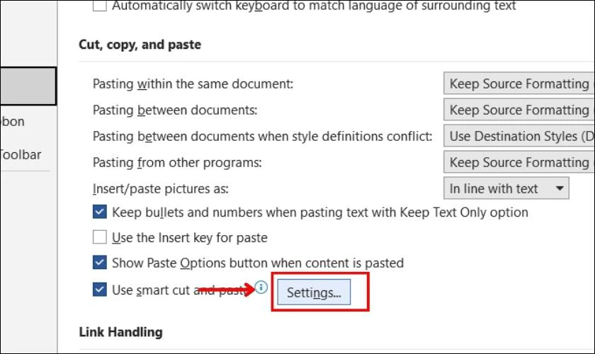 V&agrave;o settings để c&agrave;i đặt c&aacute;c t&iacute;nh năng Cut, Paste, Coppy,...