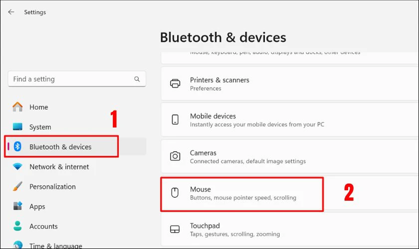 Bạn nhấn v&agrave;o mục Bluetooth & devices