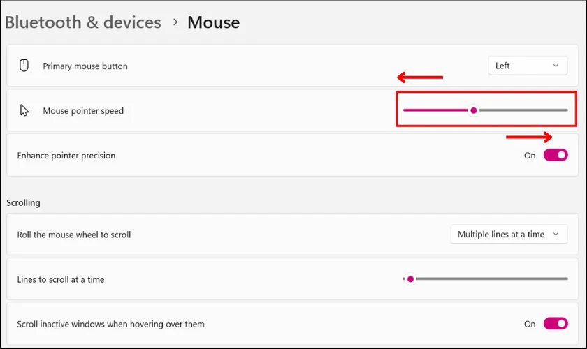 Tại mục Mouse pointer speed