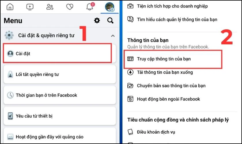 Chọn mục Truy cập thông tin của bạn tại mục Cài đặt