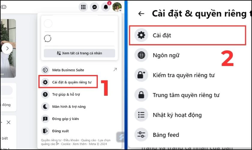Nhấn vào mục Cài đặt tại Cài đặt và quyền riêng tư