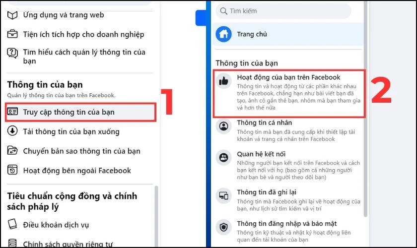 Vào Thông tin của bạn trên Facebook rồi nhấn mục Nhật ký hoạt động