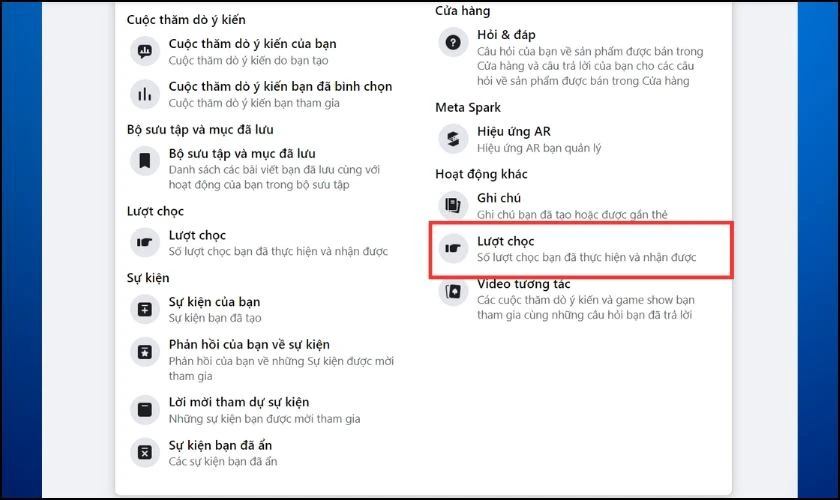 Nhấn vào mục Tương tác và chọn Lượt chọc