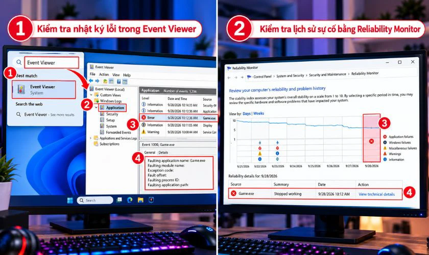 Kiểm tra thông báo lỗi và nhật ký Windows