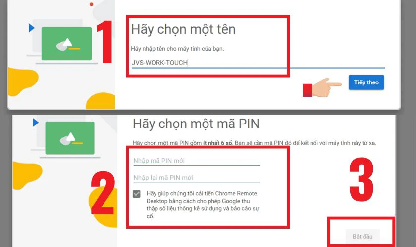 Tiến hành đặt tên và mã pin