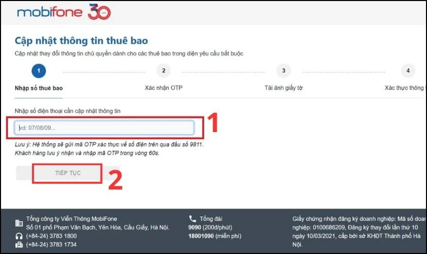 Sử dụng Website online để chuẩn hóa thông tin thuê bao MobiFone