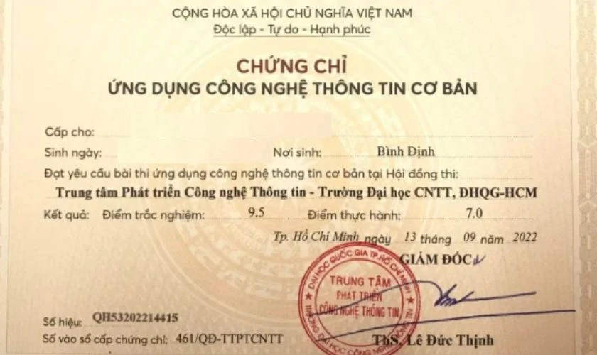 Chứng chỉ Ứng dụng CNTT cơ bản