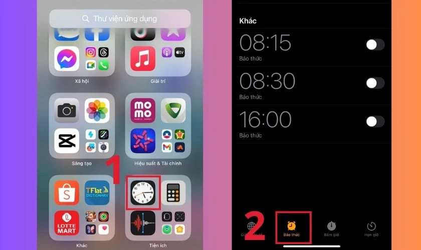 Nhấn vào tab Báo thức (Alarm)