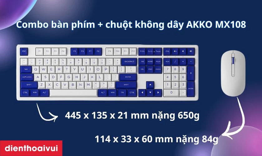Combo b&agrave;n ph&iacute;m + chuột kh&ocirc;ng d&acirc;y AKKO MX108