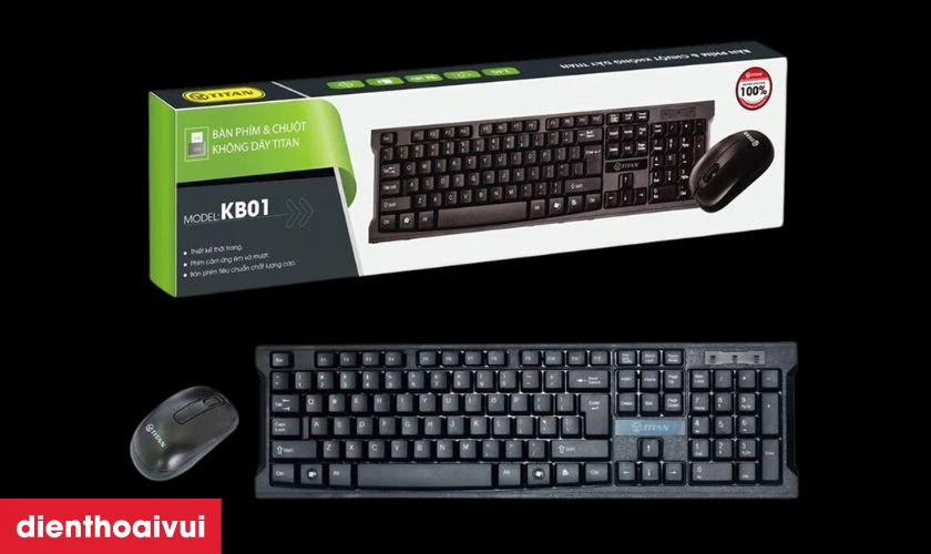 Chuột b&agrave;n ph&iacute;m kh&ocirc;ng d&acirc;y Titan KB01 sở hữu thiết kế gọn g&agrave;ng, tiện lợi
