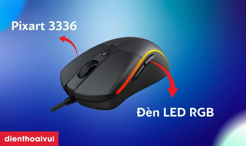 Trang bị đ&egrave;n LED RGB, cảm biến Pixart 3336