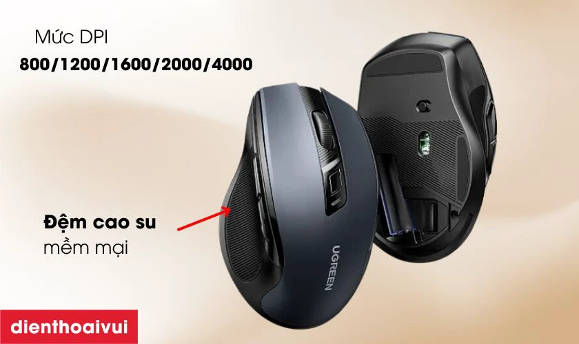 Chuột kh&ocirc;ng d&acirc;y Bluetooth Ugreen Silent MU006 15508 c&oacute; thể t&ugrave;y chỉnh độ ph&acirc;n giải