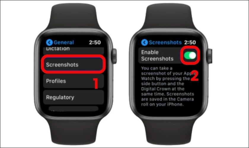 Gạt công tắc sang trạng thái Bật (Enable Screenshots) để kích hoạt