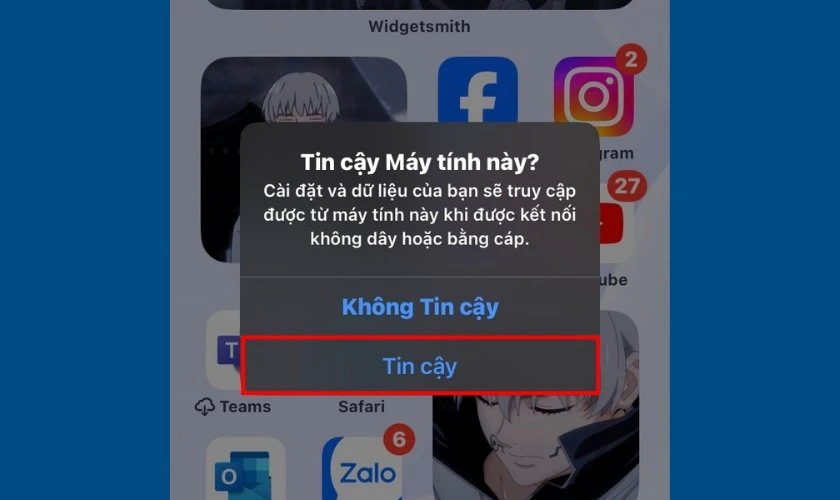 X&aacute;c nhận iPhone kết nối với m&aacute;y t&iacute;nh