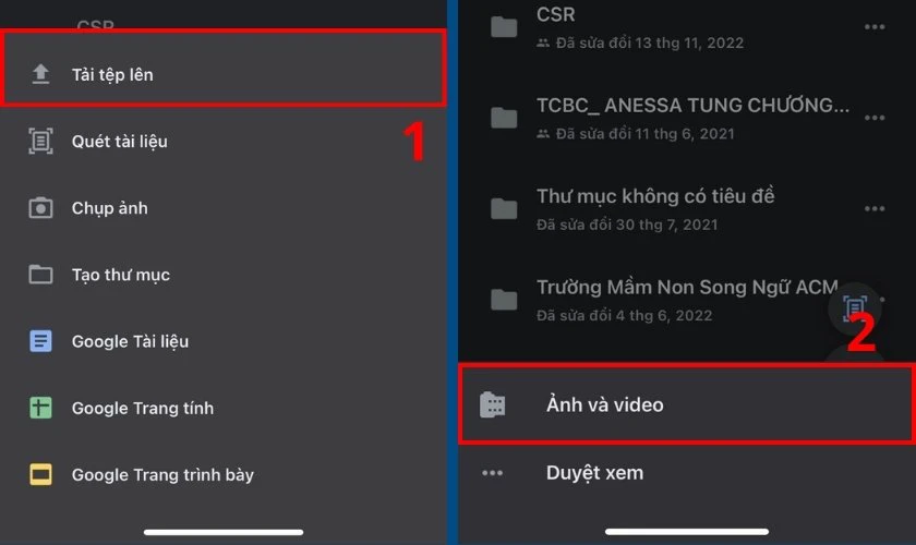 Bạn nhấn v&agrave;o mục Ảnh v&agrave; video để tải ảnh