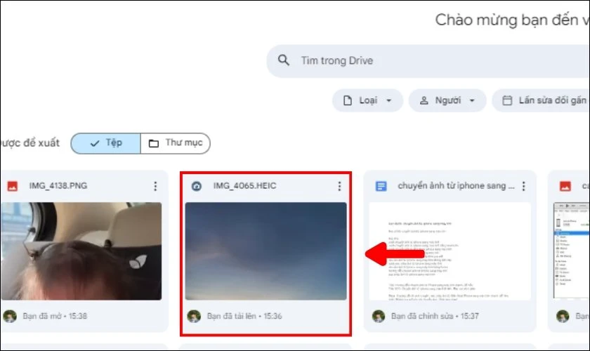 Mở Google Drive tr&ecirc;n PC v&agrave; chọn ảnh cần tải về m&aacute;y