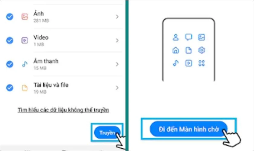 Chọn dạng dữ liệu muốn truyền và ấn vào nút Truyền