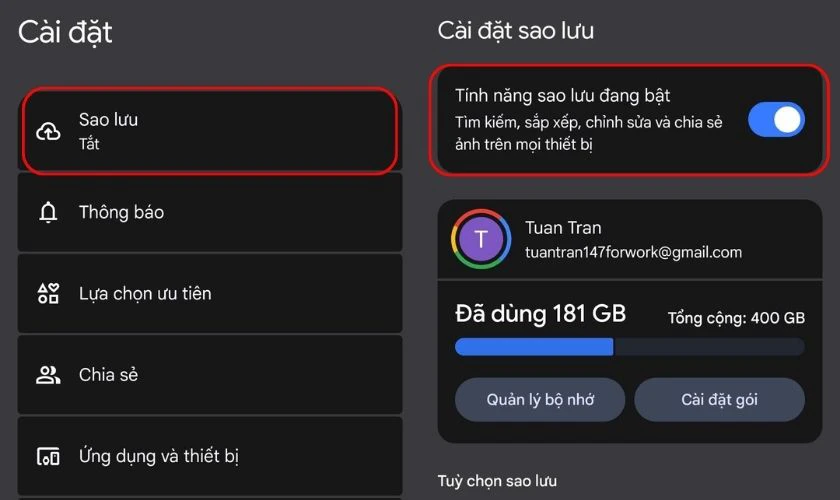 Sao lưu ảnh và video trước khi chuyển dữ liệu