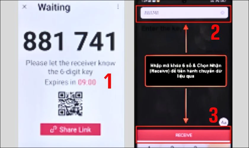 Trên điện thoại Xiaomi, bạn nhấn vào nút Receive