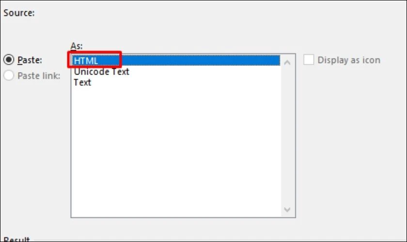 Chọn định dạng HTML 