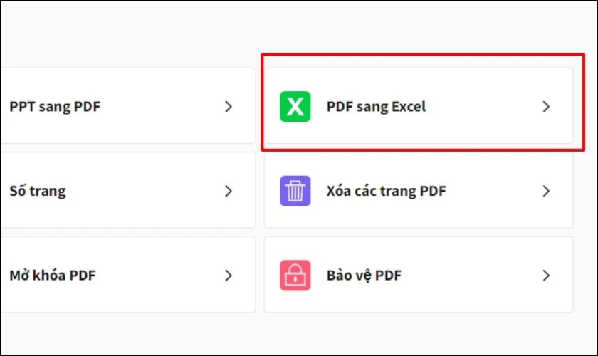 Chọn v&agrave;o mục chuyển đổi từ file PDF sang Excel tại trang chủ