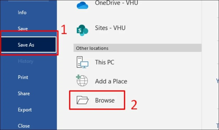 Chọn v&agrave;o Save As v&agrave; nhấn v&agrave;o mục Browse 