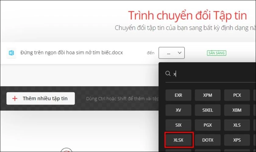 Chọn định dạng muốn đổi