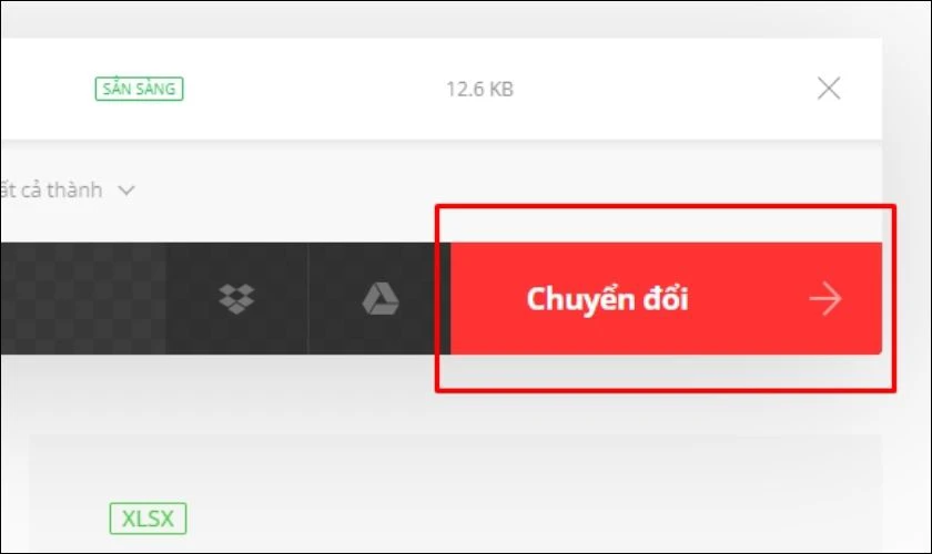 Nhấn v&agrave;o chuyển đổi để chuyển định dạng từ file Word sang Excel