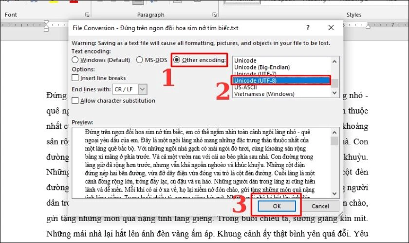 Click chọn Other encoding v&agrave; chọn Unicode