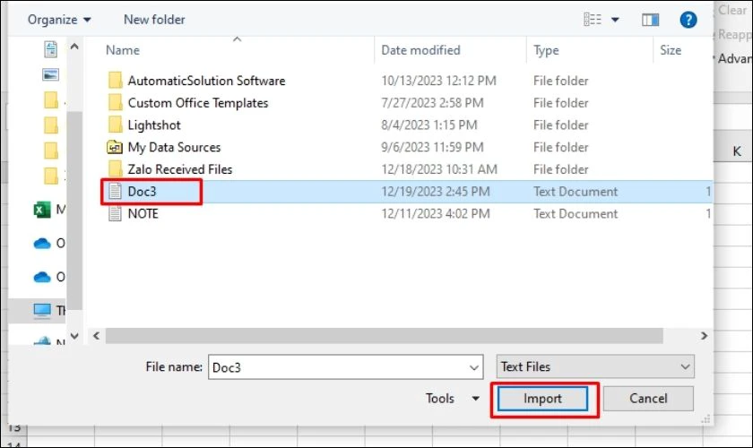 Chọn file Word va bấm Import