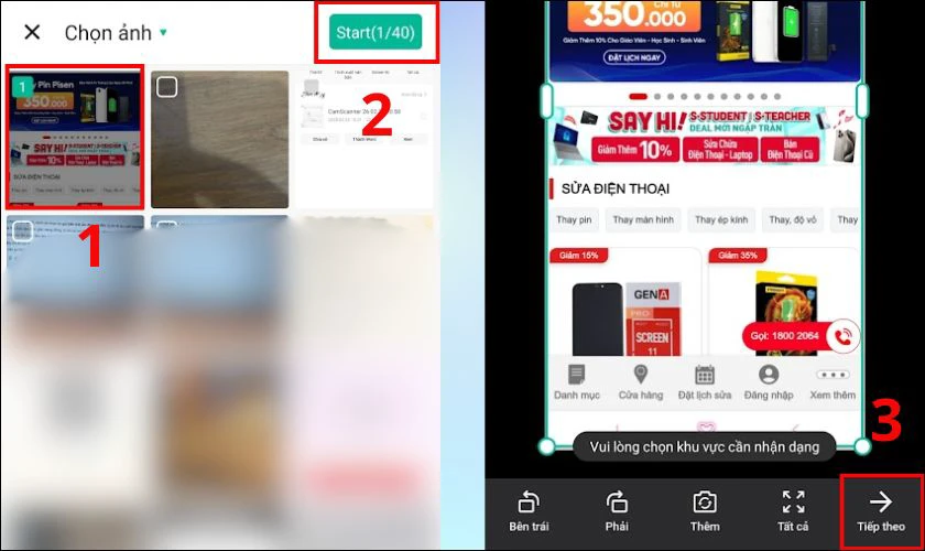 Chọn ảnh để tải l&ecirc;n sau đ&oacute; nhấn Start