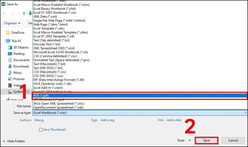 Chuyển file Excel sang PDF trong Excel trên máy tính