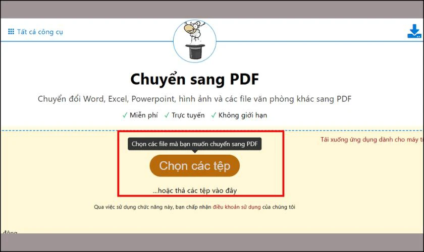 Chọn các tệp để tải lên các file Excel bạn cần đổi định dạng