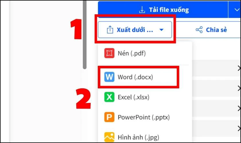 Thực hiện chọn định dạng để xuất file 