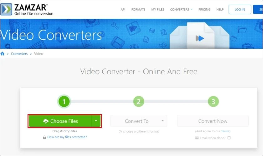Nhấn Choose Files để t&igrave;m v&agrave; chọn tải l&ecirc;n tệp MP4