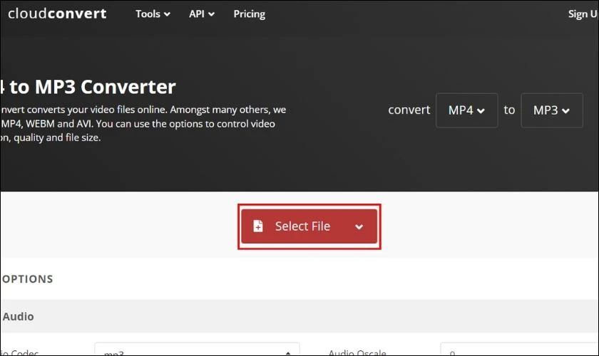 Nhấn v&agrave;o Select File để tải tệp MP4 l&ecirc;n