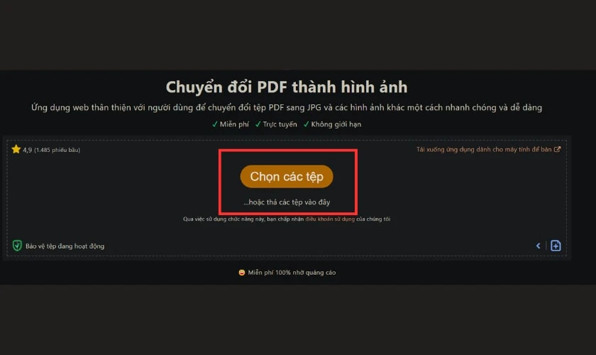 Nhấn Chọn tệp để tải lên file PDF cần chuyển đổi