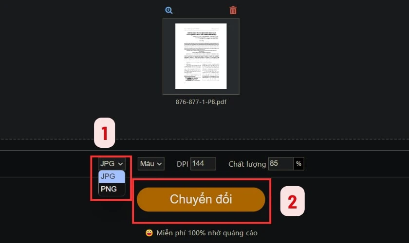 Chọn định dạng ảnh mong muốn