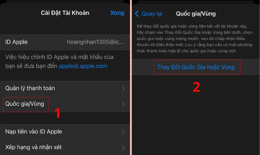 Chọn v&agrave;o phần Quốc gia/V&ugrave;ng - Country/Region để thay đổi v&ugrave;ng