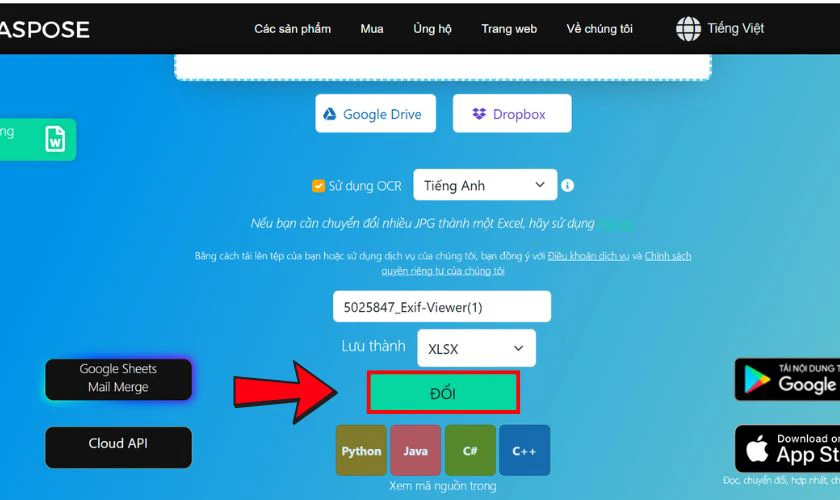 Tiếp tục chọn v&agrave;o Đổi v&agrave; đợi hệ thống thực hiện đổi file
