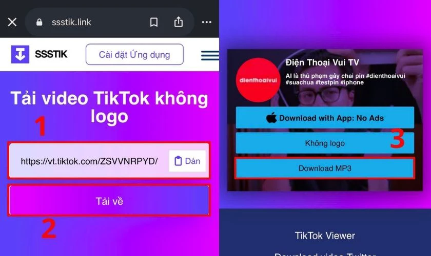 Cách chuyển nhạc từ TikTok sang MP3 trên web ssstik.link