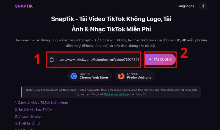 Cách chuyển nhạc từ TikTok sang MP3 trên web SnapTik