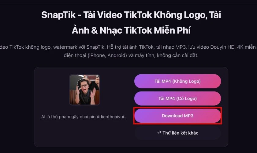 Chọn tùy chọn Download MP3