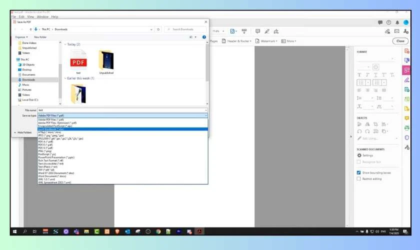 Chuyển PDF sang Excel bằng Acrobat
