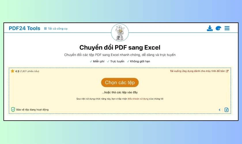 Chuyển PDF sang Excel bằng PDF24 Tools