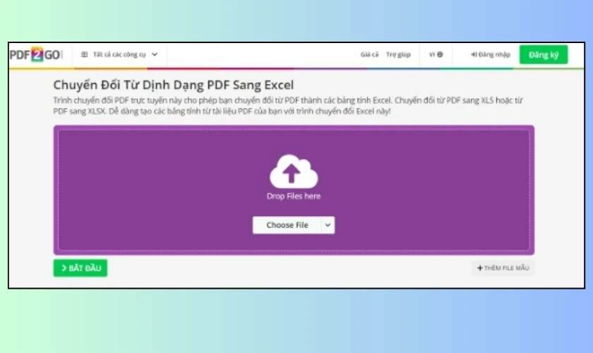 Chuyển PDF sang Excel bằng PDF2go