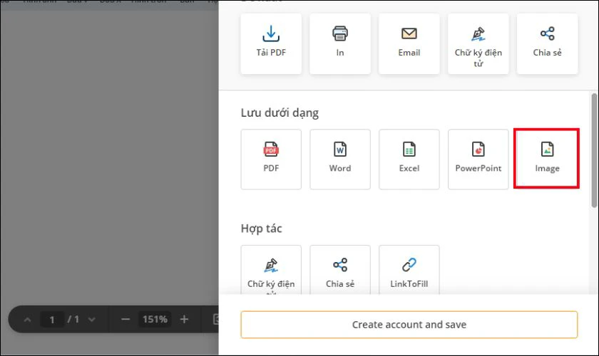 Chọn Image trong mục Lưu dưới dạng