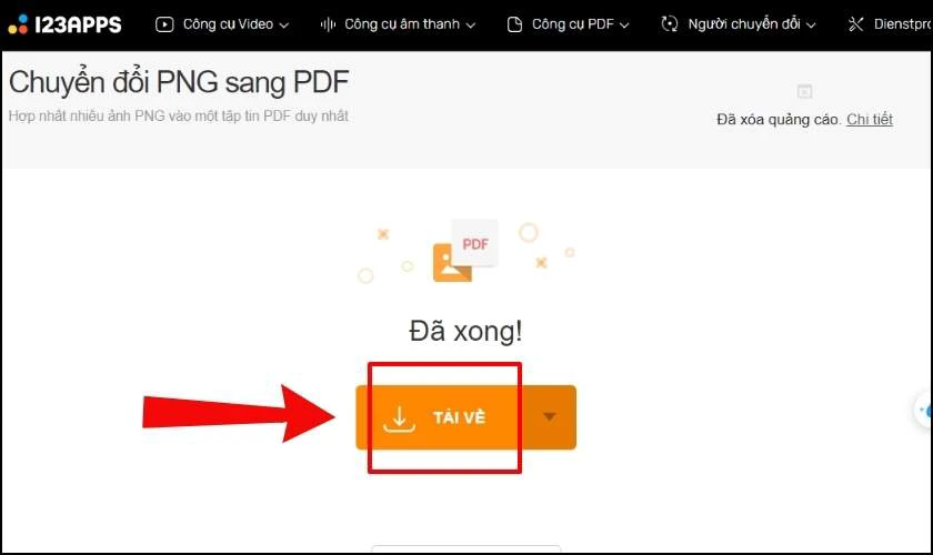Chuyển đổi file PNG sang PDF với PDF.io cụ thể