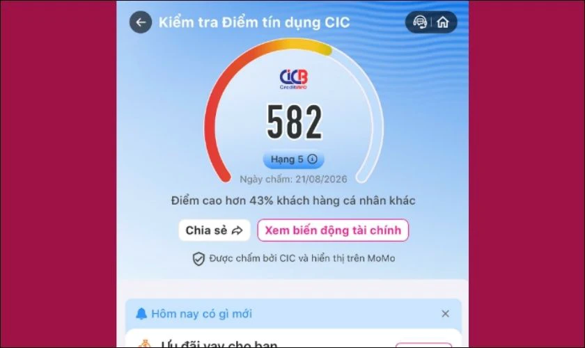 Hoàn tất để xem điểm CIC trên màn hình kết quả
